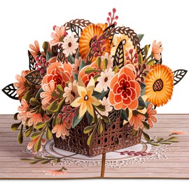 Paper Love 3D Rustic Flower Basket Pop Up Card, For All Occasion - 5" x 7" Cover - Includes Envelope and Note Tag