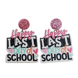 Teacher's Day Earrings Graduation Wooden Dangle Earrings Dainty Cap Clothes Book Shape School Earrings Shinning Giltter Last First Day of School Drop Earrings Back to School Jewelry Gifts -Style 6