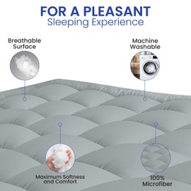 Utopia Bedding Queen Mattress Pad, Quilted Fitted Premium Mattress Protector, Deep Pocket Cover Stretches up to 16 Inches, Fluffy Pillow Topper (60x80 Inches, Light Grey)