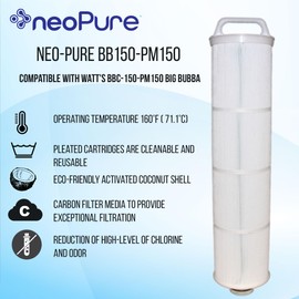 Neo-Pure BB150-PH20 Big Bubba 20 Micron Pleated Filter Cartridge | Compatible with Watts BBC-150-P20 and Big Bubba BBH-150 Housing | High-Capacity Sediment Filtration