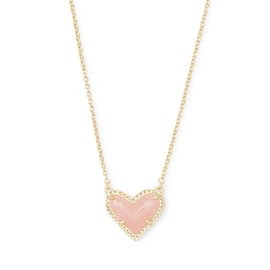 Kendra Scott Ari Heart Short Pendant Necklace in 14k Gold-Plated Brass, Rose Quartz, Fashion Jewelry for Women