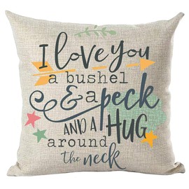 ramirar Watercolor Colorful Quote I Love You A Bushel & A Peck and A Hug Around The Neck Decorative Throw Pillow Cover Case Cushion Home Living Room Bed Sofa Car Cotton Linen Square 18 x 18 Inches