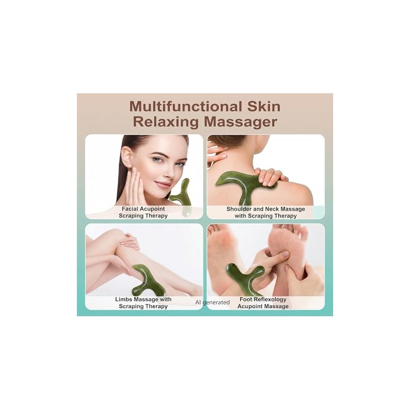 Gua Sha Facial Tool and Jade Roller Set for Face