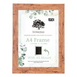 Tom Morgan Pictures A4 (29.7cm x 21cm) Photo Frame with A5 Mount, Rustic Brown, Freestanding & Wall Hanging Modern Picture Frame