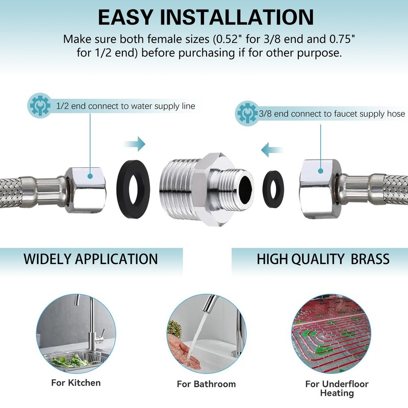 Happyreise Rv Faucet Adapter 1/2 to 3/8 Reducer,1/2 Male to