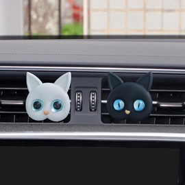 DUSCOKE 2PCS Cute Cat Car Air Vent Clip - Cartoon Cat Air Freshener Clip Car Vent Decoration Accessories for Men/Women - Perfume Diffuser Holder for Vehicle Air Conditioning Outlet (Blue eyes)