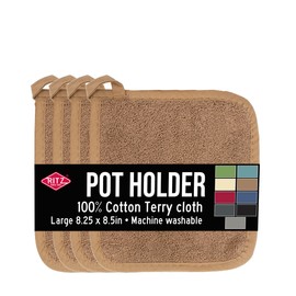 Ritz Terry Potholder & Hot Pad: Unparalleled Heat Resistant, Durable 100% Cotton – Ergonomically Designed for Optimal Grip – Easy-Care Machine Washable, Perfect for Your Kitchen – Mocha Brown, 4-Pk