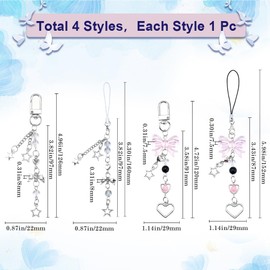 GORGECRAFT 4 Styles Alloy Bowknot Keychains Cute Bow Star Love Heart Beaded Key Chain Keyring Silver Decorative Y2K Cell Phone Charms for Key Purse Handbags Backpacks Decor Women Gifts Accessories