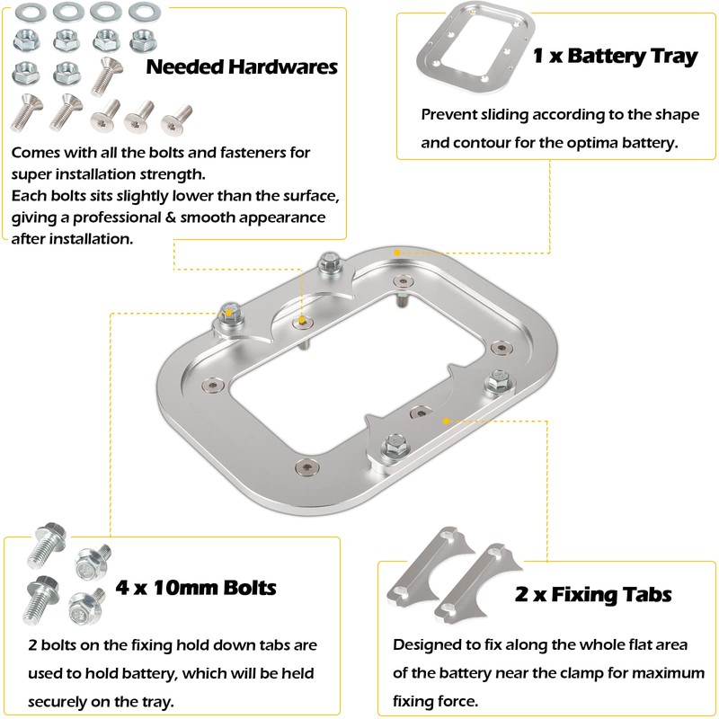 Billet Aluminum Battery Pallet - Trunk Battery Hold Down Bracket