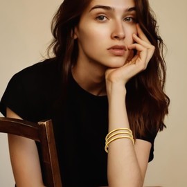 YBMYCM 3 Pack Gold Bangle Bracelet for Women Classic Lightweight Stacking Stainless Steel Bracelet 18K Gold Plated Open Bangles Gift Jewelry