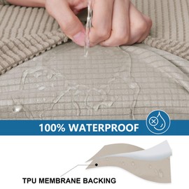 hyha Waterproof Couch Cushion Covers, Washable Sofa Cushion Slipcovers, Thick Stretch Jacquard Fabric, Couch Sofa Covers for Pets with Elastic Bottom (1 Piece for Large, Taupe)