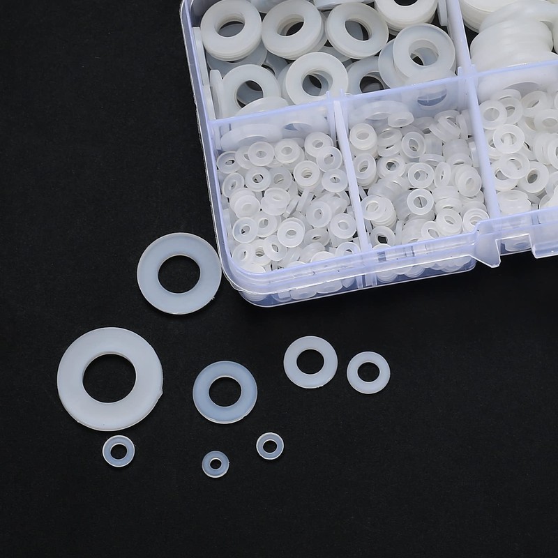 650 Pcs Nylon Washers, White Flat Plastic Spacers Washers, Assorted