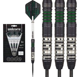 Unicorn Code Dart Set, 80% Tungsten, Black Titanium, Steel Tip, Green, 22g