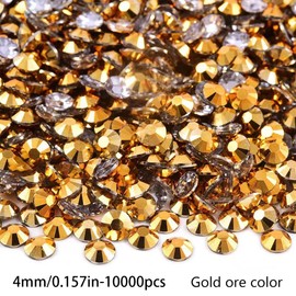 10000pcs 4mm Mineral Gold Bedazzling gem Flatback Rhinestones Bulk Colorful Rhinestones for Nails DIY Nail Art, face Stickers, Body Art, Clothes, Bags, Craftsman's Jewelry