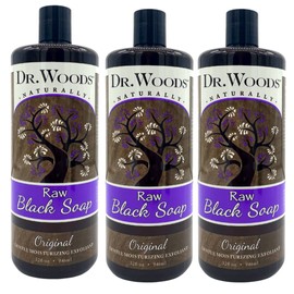 Dr. Woods Raw Liquid Black Soap, Body Wash for Men and Women, Gentle Exfoliant, Natural Cleanser for Face, Hands, and Body - 32 Fl Oz, Pack of 3