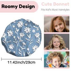 BHAHB 2 PCS Kids Bonnets for Girls Boys Satin Silk Bonnets Double Layer Elastic Adjustable Hair Caps for Sleeping Reusable Cute Aesthetic-Shark Flowers