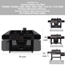 Blackhoso 79" Grill Cover for GC7000 Smoke Hollow 4 in 1 Combo Grill PS9900,Pit Boss Memphis Ultimate, Smoke Hollow Gas Charcoal Grill, DG1100S, PB73952,1680D, Anti-Fade Waterproof BBQ Cover