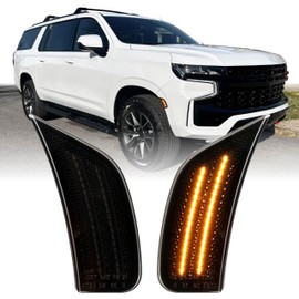 USR 21-24 GMT1YC SUV Side Marker Light – Front Smoked Parking Lamps (Left + Right) Pair - Compatible with 2021-2024 Chevy Suburban, Tahoe All Models/GMC Yukon/Escalade (SMOKE LENS with AMBER LED)