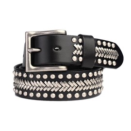 vogueteen Biker Rock Studded Rivet Men 38MM Width Leather Belt Accessories Cool (black)