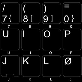 Norwegian Keyboard Stickers ON Black Background Non-Transparent for Desktop, Laptop and Notebook