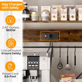 SUPERJARE SUPERJARE Large Bakers Rack with Power Outlets, 6-Tier Microwave Stand, Coffee Bar with 12 S-Shaped Hooks, Kitchen Shelf with Wire Basket, 39.3 x 15.5 x 66.9 Inches, Rustic Brown