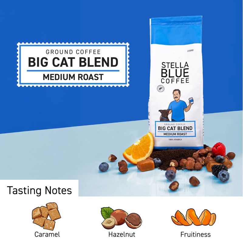 Stella Blue Ground Coffee, Big Cat Blend, Medium Roast, Fresh