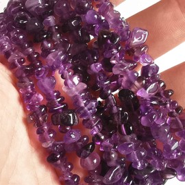 Bacatgem 5-10mm Natural Amethyst Irregular Tumbled Chip Beads for Jewelry Making, Healing Crystal Drilled Loose Bead Strand DIY Craft Supplies(3 Strands)