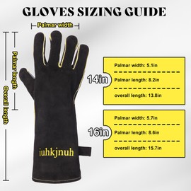 iuhkjnuh Leather Oven Gloves for Women Man, Heat Resistant Fire Long Sleeve Gloves for Tig Mig Stick BBQ Fireplace Animal Handling (14in)