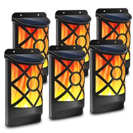 Aityvert Solar Flame Lights Outdoor, Waterproof Flickering Flame Solar Lights Dark Sensor Auto On/Off 66 LED Solar Powered Wall Mounted Night Lights Lattice Design for Patio Deck Driveway