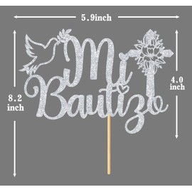 Mi Bautizo - Decoración para tartas, Mi Primera Comunion/Mi Confirmacion, Primera Comunión/Bautizo Baby Shower/Primer cumpleaños/Bautismo Suministros de decoración para fiesta, purpurina plateada
