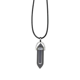 VIE Double Point Pencil Pendant, Black String (Grey Agate)