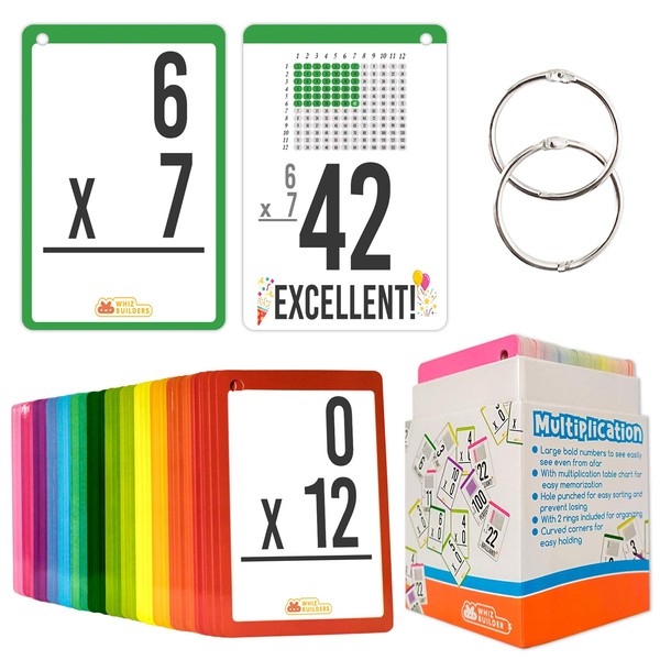 WhizBuilders Multiplication Flash Cards for 3rd Grade Toddlers: 169 Math Manipulatives FlashCards, Multiplication Times Table, Math Games for Kids Ages 4-8 & up -1st 2nd 4th 5th 6th Grade