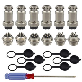 FULARR 6Pcs Premium GX16 Aviation Connector Plug Set, 5A 16MM Thread Male Female Metal Panel Aviation Wire Connector Kit, with Rubber Protector Cap and Phillips Screwdriver (4 Pin, 5 Pin, 6 Pin)