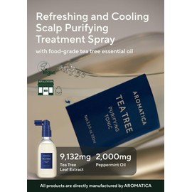 AROMATICA Tea Tree Purifying Tonic, Paraben, Silicone, Sulfate-free | Vegan | Soothing & Cooling Tonic for Your Scalp | Helps Hair Look Healthier and Nourished | Natural Ingredients Only (3.38oz)