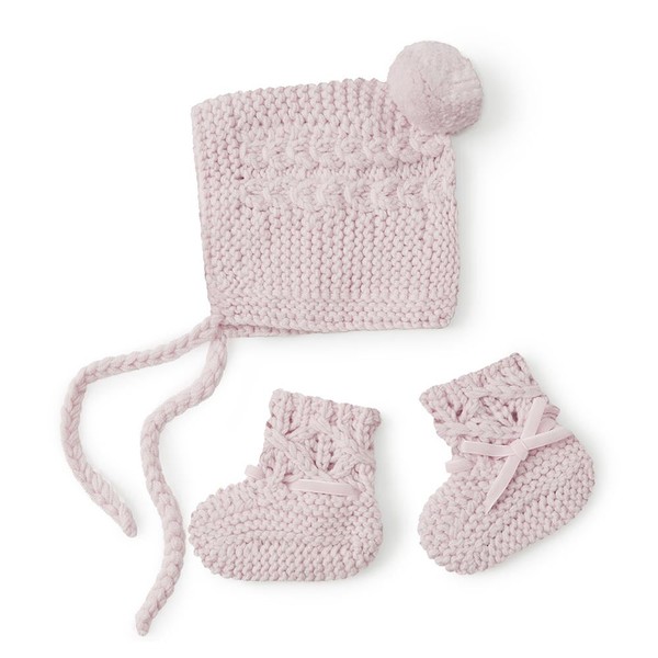 Snuggle Hunny Baby Bonnet + Booties Set - Pink Merino Wool