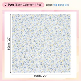 PATIKIL Cotton Fabric Bundles, 7 Pcs 20 x 20 Inch Pure Cotton Fat Quarter Floral Printed Precut Fabric Squares for Sewing Patchwork Quilting DIY Crafts, Blue
