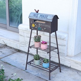 Metal Mailbox and Plant Stand Combination,Mailboxes for Outside with Plant Stand,Decorative Mailboxes Outside,Rustic Mailbox,Garden Porch Decor