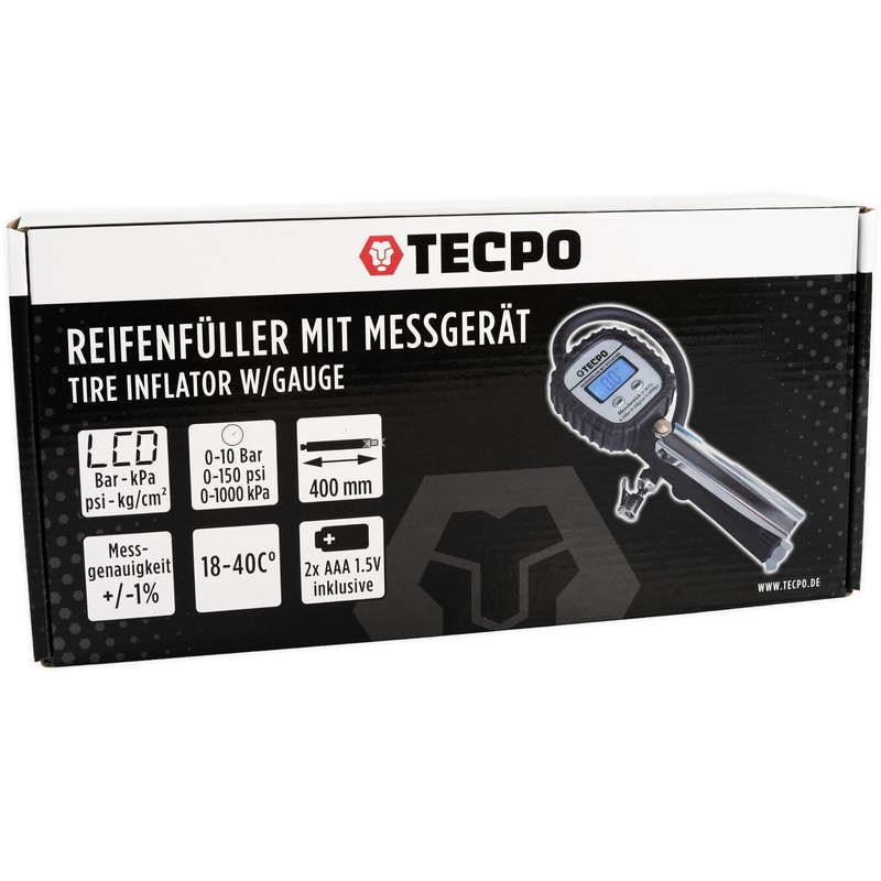 TECPO Digital Compressed Air Tyre Inflator Gauge 0-10 Bar Tyre