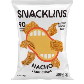 SNACKLINS Plant Based Crisps NACHO - Gluten Free, Grain Free, 100% Kosher, Vegan Healthy Snacks, Crunchy Puffed Snack, Only 90 Calories Per Bag - .9oz Bag (Case of 24)