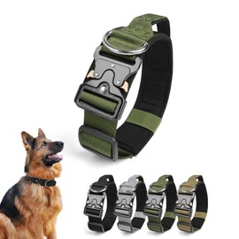 Ledeak Tactical Dog Collar, Padded Adjustable Polypropylene Soft Dog Collars, Heavy Duty Breathable Strong Training Dog Collar with Handle and Heavy Duty Metal Buckle (Army Green, M)