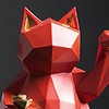 Fortune Cat Figurine Geometry Style Eco Friendly Resin Bright Red