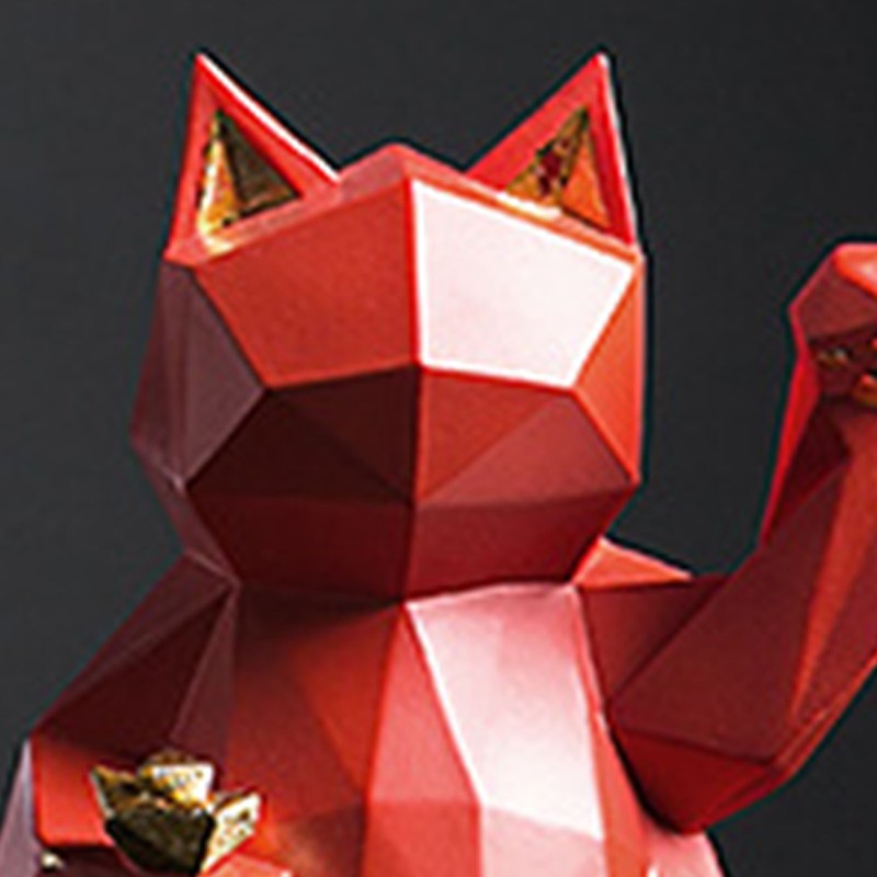 Fortune Cat Figurine Geometry Style Eco Friendly Resin Bright Red