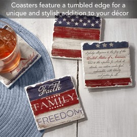 Thirstystone Americana 4-Pack Assorted Tumbled Tile Stone Coasters Manufactured in The USA Absorbent Easily Wipes Clean