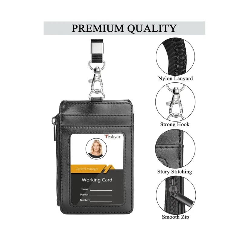 Teskyer Badge Holder with Side Zip Pocket Multiple Card Slots