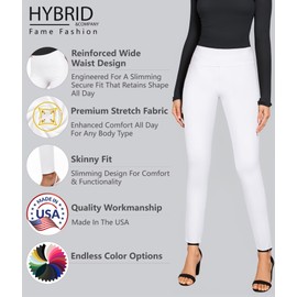 Hybrid & Company Women Stretch Skinny Dress Pants Pull On Office Leggings Trousers KP45002SK 1073T White M