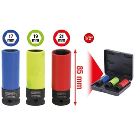 KS Tools 515.107 Torque Impact Socket Set, 3 Pieces, 1/2-Inch