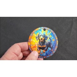 Gulf Coast Laser Graphics Wirehair Dachshund Black and Brown with Fall Background Holographic Dog Ornament