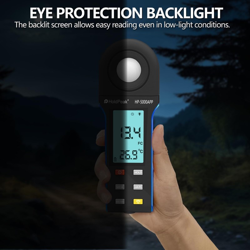 H HOLDPEAK Luminosit 400,000 Lux 5000 APP Digital Light Meter