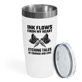 Luxe Gifting Tattoo Artist White Edition Viking Tumbler 20oz - Ink flows - Tattoo Gifts Tipping Skin Deep Ink Tattoo Lover Tattooing Tattooist