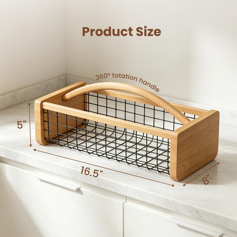 Solid Wood Harvest Hod Basket with 360° Rotating & Foldable